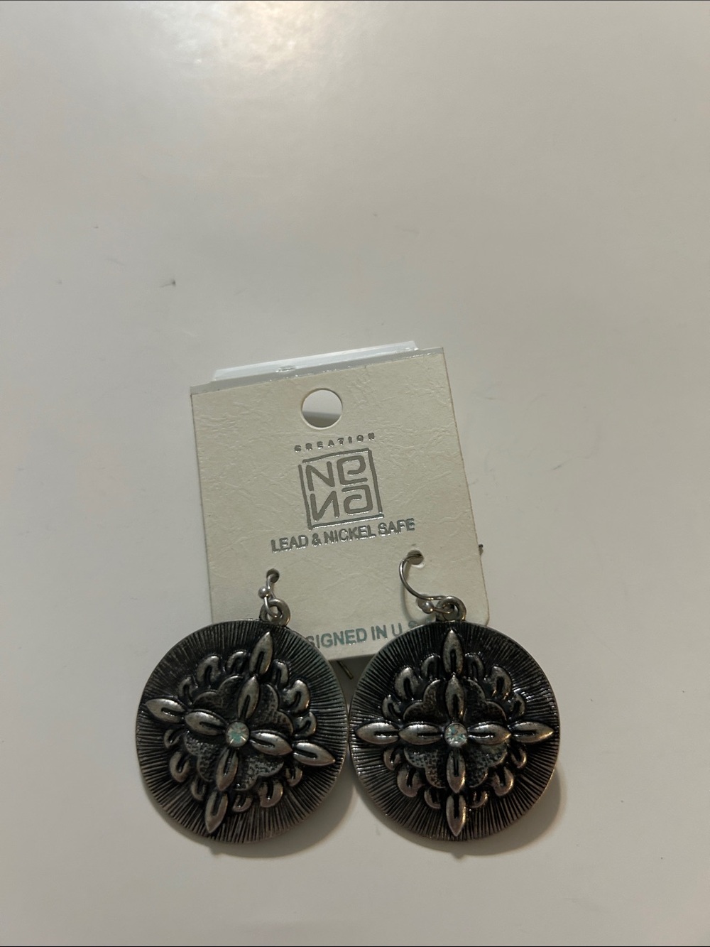 Silver-Tone Floral Disc Earrings - Silver